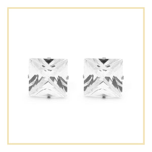 Cubic Zirconia Square Stud Earrings Stainless Steel Silver Ear Piercing Jewelry Men Women