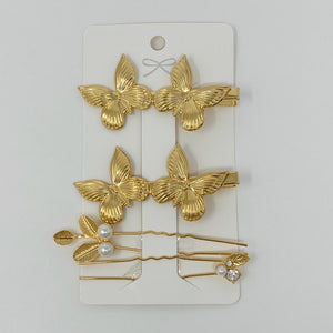 Gold butterfly Hair Clips And Pin Set