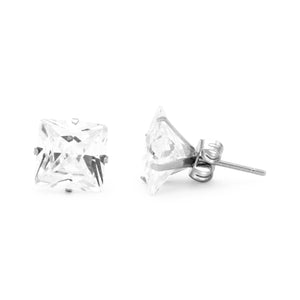 Cubic Zirconia Square Stud Earrings Stainless Steel Silver Ear Piercing Jewelry Men Women