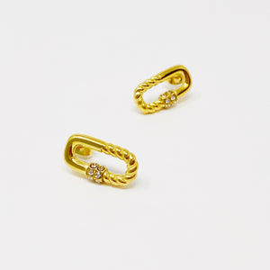 18K Gold Plated Stainless Steel Cubic Zirconia Cabled Link Stud Earrings