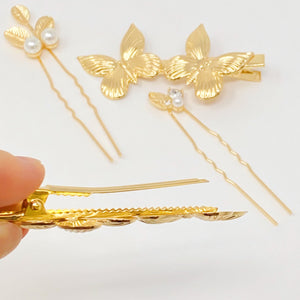 Gold butterfly Hair Clips And Pin Set