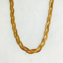 Stainless steel, 18 K gold plated Braided Herringbone Chain Necklace