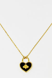 Black Heart Gold Bee Pendant Necklace
