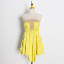 Camille top - Solid White and Yellow Sleeveless Strapless Women Ruched Asymmetrical Hem Tonic top