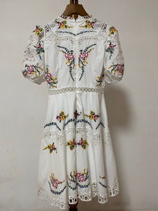 Boulder Dress - Elegant Embroidery Women Dress Stand Collar Long Sleeve High Waist Lace Slim