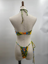 Multi Color Tribal Print Bikini Set with String Ruched Bikini bottom and Upside Down Bikini Triangle top