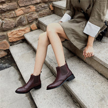 Women Genuine Leather Boots Brogue Carved Ankle Boots Fashion Chelsea Low Heels Ladies Booties