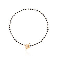 Women Black Crystal Beads Choker Necklace With Gold Flower Detail