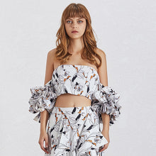 Sun-Imperial Marsala Skirt Set - Two Piece Floral Asymmetrical Ruffle Maxi Skirt Set Crop top off the Shoulder