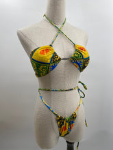 Multi Color Tribal Print Bikini Set with String Ruched Bikini bottom and Upside Down Bikini Triangle top