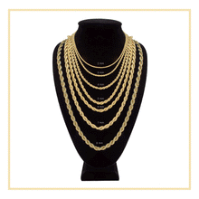 Rope Chain Necklace 14K Gold Plated Twisted Link Fashion Jewelry for Men 18" 20" 24" 30" Length | 2 mm - 7 mm Width