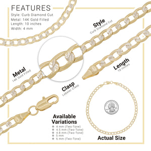 14K Gold Filled Cuban Link Anklet Diamond Cut Curb Chain Foot Bracelet Anklet Fashion Jewelry for Women Girls Length 10''