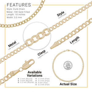 Cuban Link 14K Gold Filled Anklet Curb Chain Foot Bracelet Anklet Fashion Jewelry for Women Girls Length 10''