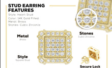 Square 10 Cubic Zirconia Earrings 14K Gold Filled Silver Hip Hop Studs Ear Piercing Jewelry Women Men