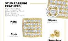 Square 16 Cubic Zirconia Earrings 14K Gold Filled Silver Hip Hop Studs Ear Piercing Jewelry Women Men