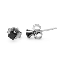 Cubic Zirconia Square Stud Earrings Stainless Steel Black Ear Piercing Jewelry Men Women