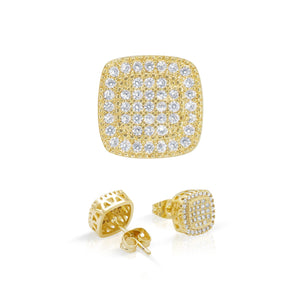 Square 9 Cubic Zirconia Earrings 14K Gold Filled Silver Hip Hop Studs Ear Piercing Jewelry Women Men