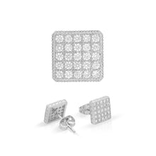 Square 17 Cubic Zirconia Earrings 14K Gold Filled Silver Hip Hop Studs Ear Piercing Jewelry Women Men