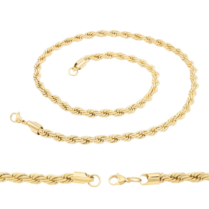 Rope Chain Necklace 14K Gold Plated Twisted Link Fashion Jewelry for Men 18