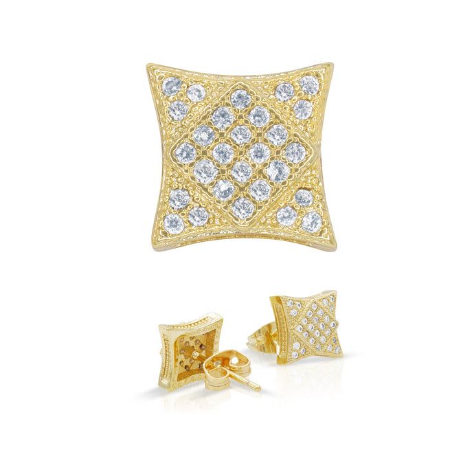Square 7 Cubic Zirconia Earrings 14K Gold Filled Silver Hip Hop Studs Ear Piercing Jewelry Women Men