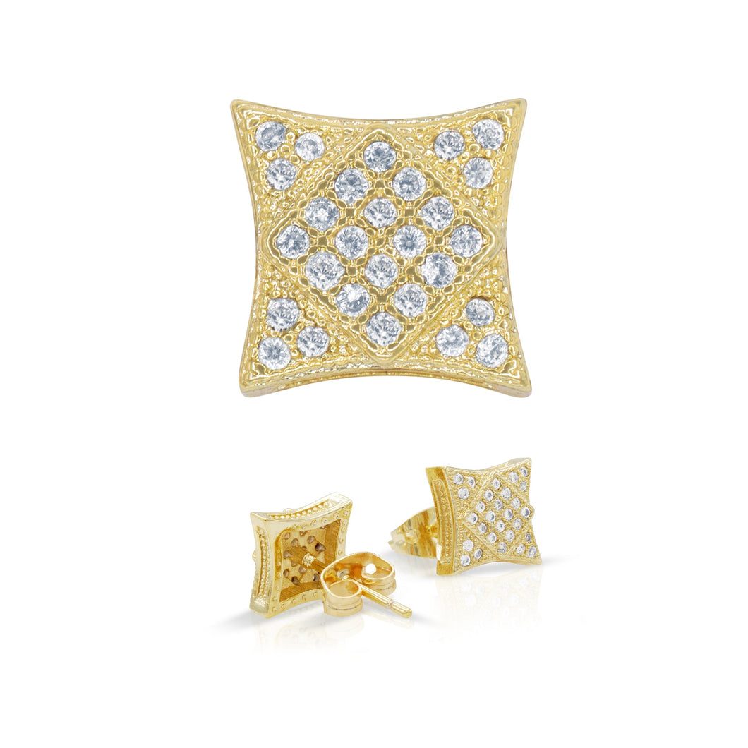Square 7 Cubic Zirconia Earrings 14K Gold Filled Silver Hip Hop Studs Ear Piercing Jewelry Women Men