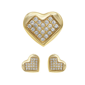 Heart 2 Stud 14K Gold Plated Cubic Zirconia Earrings Ear Piercing Fashion Jewelry Women