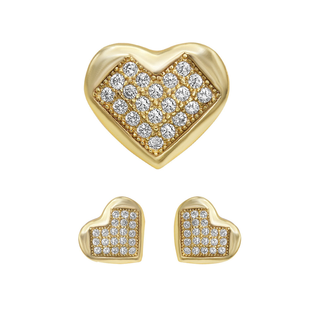 Heart 2 Stud 14K Gold Plated Cubic Zirconia Earrings Ear Piercing Fashion Jewelry Women