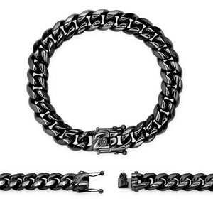 Cuban Link Chain Black Curb Bracelet 8.5" Stainless Steel Jewelry For Men