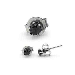 Cubic Zirconia Round Stud Earrings Stainless Steel Black Ear Piercing Jewelry Men Women