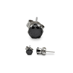 Cubic Zirconia Round Stud Earrings Stainless Steel Black Ear Piercing Jewelry Men Women
