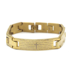 Decorative Men’s Stainless Steel ID Bracelet Lord’s Prayer en Español (Gold)