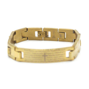 Decorative Men’s Stainless Steel ID Bracelet Lord’s Prayer en Español (Gold)