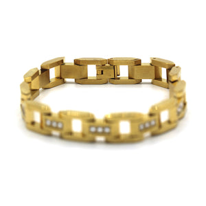 Fancy Men's Stainless Steel Bracelet Fashion Wrist Band CZ (Gold)