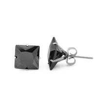 Cubic Zirconia Square Stud Earrings Stainless Steel Black Ear Piercing Jewelry Men Women