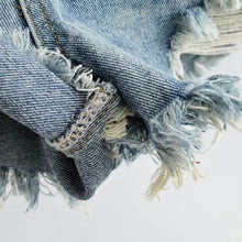 Retro High-Waist Denim Shorts with Frayed Tassel Cuffs - Sun Imperial (photo 6)