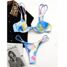 Women Pink Tie Dye Push Up underwire  Bikini Set With Double Strap Detail Swimsuit