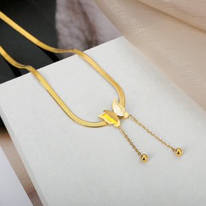 Women Vintage Gold Plated Butterfly Necklace Stainless Steel Snake Chain Choker