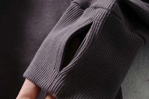 Women Dark Grey Zip Up Cropped  Hoodie With Raw-cut Hem Puff Long Sleeved Hooded Sweatshirt With Thumb Hole