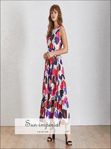 Adele Dress - Casual Print Sleeveless Women O Neck Maxi Print, Neck, Off Shoulder, Sleeveless, vintage SUN-IMPERIAL United States