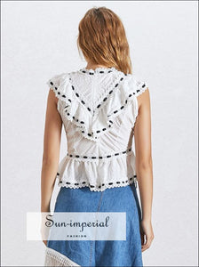 Alani top - Lace Floral O Neck Sleeveless off Shoulder Shirt black white, Patchwork, Neck, Off Shoulder, SUN-IMPERIAL United States