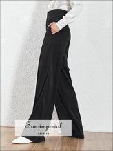 Alexandra Pants - Women Solid Black and White High Waist Pants Wide Leg Trousers for Women