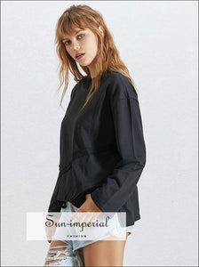 Allison Sweatshirt - Solid Black Oversize Sweatshirt for Women O Neck Long Sleeve side Split