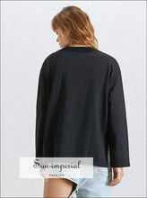 Allison Sweatshirt - Solid Black Oversize Sweatshirt for Women O Neck Long Sleeve side Split