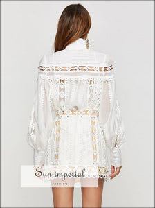 American Girt top in White - Elegant Women with Long Lantern Sleeve Hollow out detail bohemian style, elegant Unique vintage style 