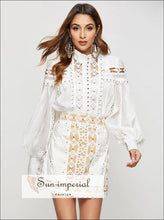 American Girt top in White - Elegant Women with Long Lantern Sleeve Hollow out detail bohemian style, elegant Unique vintage style 