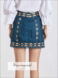 American Honey Skirt in Blue- Elegant Lace High Patchwork Mini Beading Patchwork, black, blue, Female Fashion, lace Sun-Imperial United 