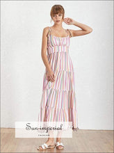 Angelica Dress - Striped Maxi Dress Cami Tie Dye Strap Backless High Waist a Line Dress