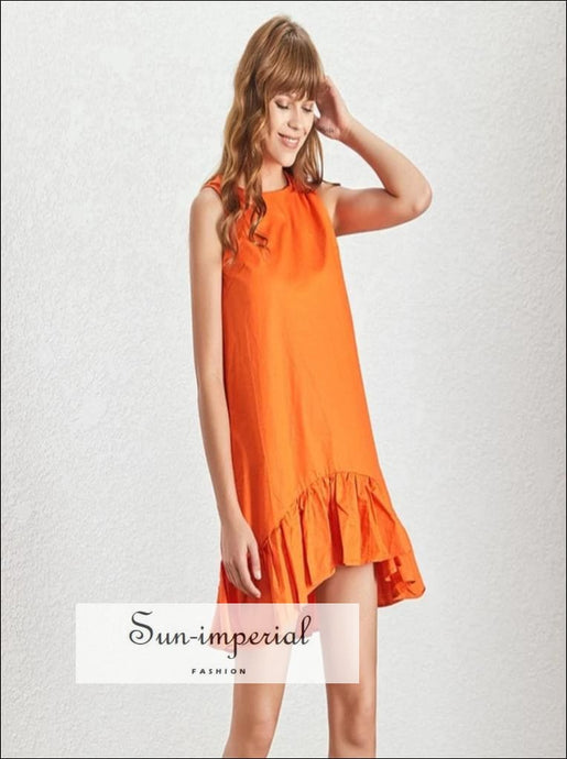 Annabella Dress in Orange - Casual Mini Asymmetrical Women's Dress Sleeveless Loose Cut