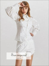 Annabelle Shorts Set - White Women Two Piece Shorts Set with Lantern Long Sleeve top