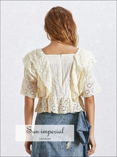 Anne top in Apricot - Lace Lace Blouse for Women Square Collar Ruffles Puff Sleeve Crop top